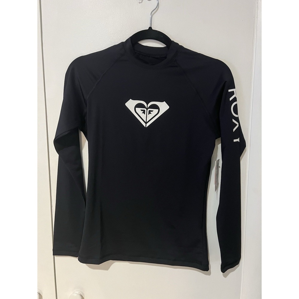 Roxy Women's Whole Hearted‎ Long Sleeve Upf 50 Rashguard Black Size Medium